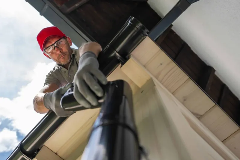 Roofer fitting a new gutter